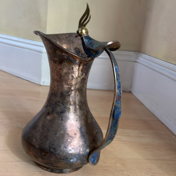 LOS CASTILLO PLATEADO Silver-Plt Pitcher-Brass, Malachite & Lapis Lazuli Inlay. - Picture 2 of 8